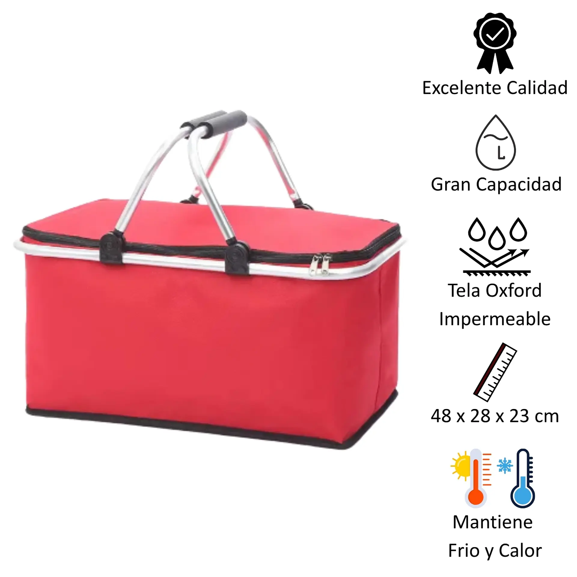 Bolso Termico Plegable Rojo Cooler Canasta Picnic 5