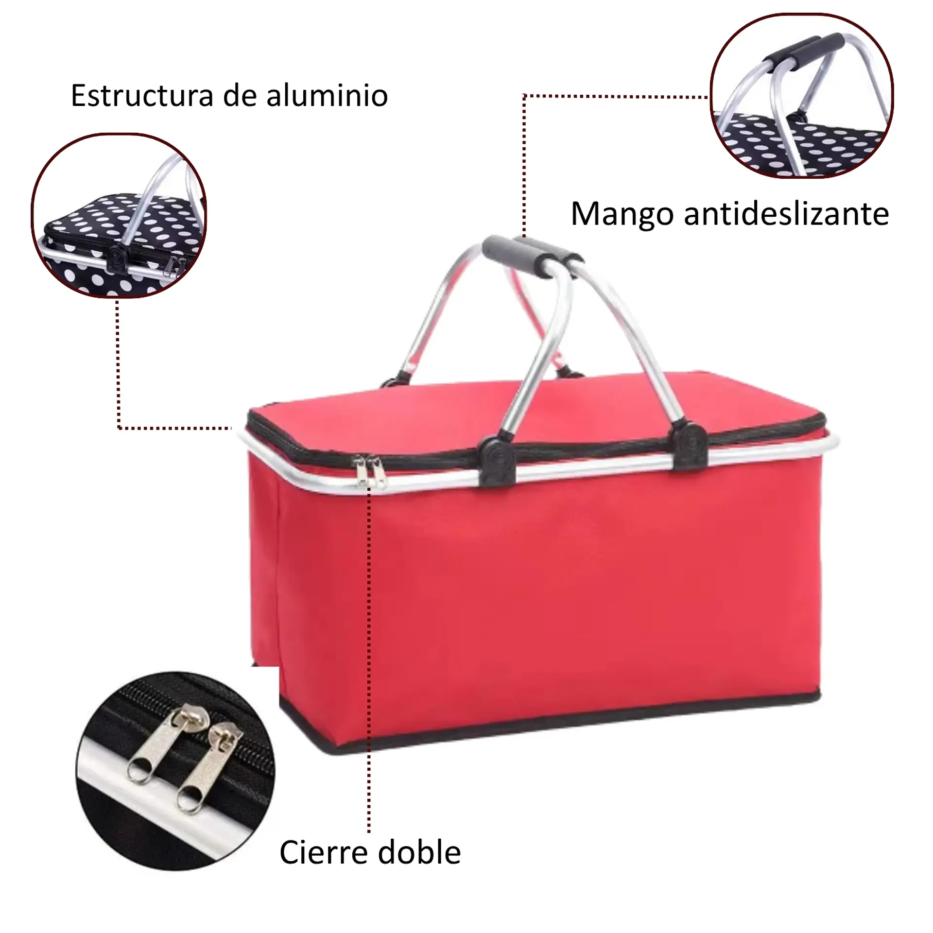 Bolso Termico Plegable Rojo Cooler Canasta Picnic 6