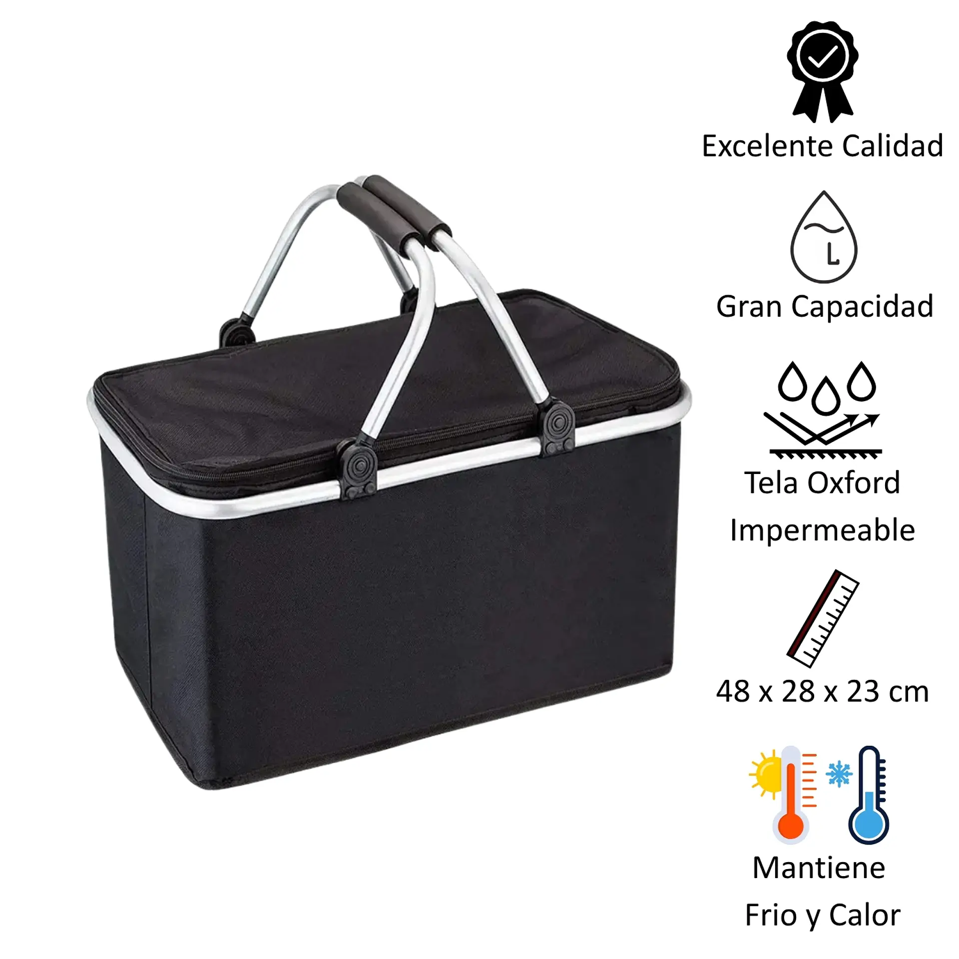 Bolso Termico Plegable Negro Cooler Canasta Picnic 4