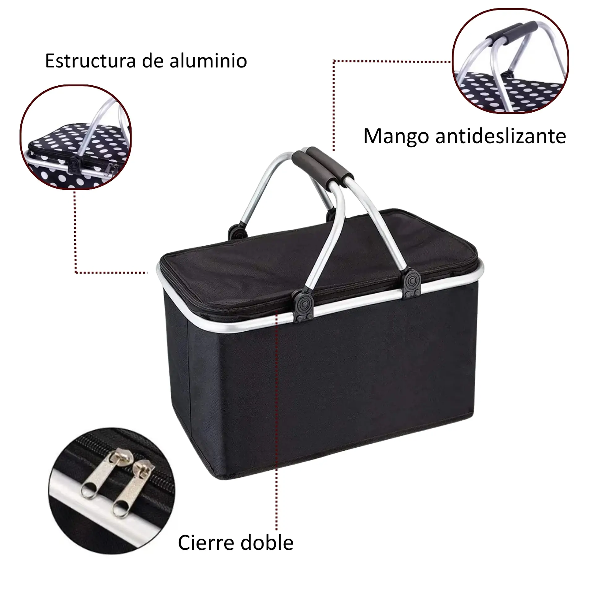 Bolso Termico Plegable Negro Cooler Canasta Picnic 5