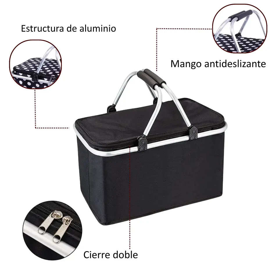 Bolso Termico Plegable Negro Cooler Canasta Picnic 5