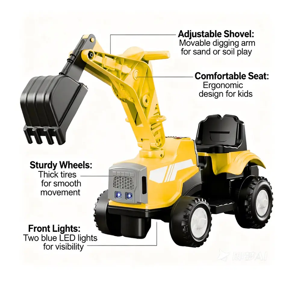Auto Batería Excavadora Eléctrico Infantil Amarillo 3