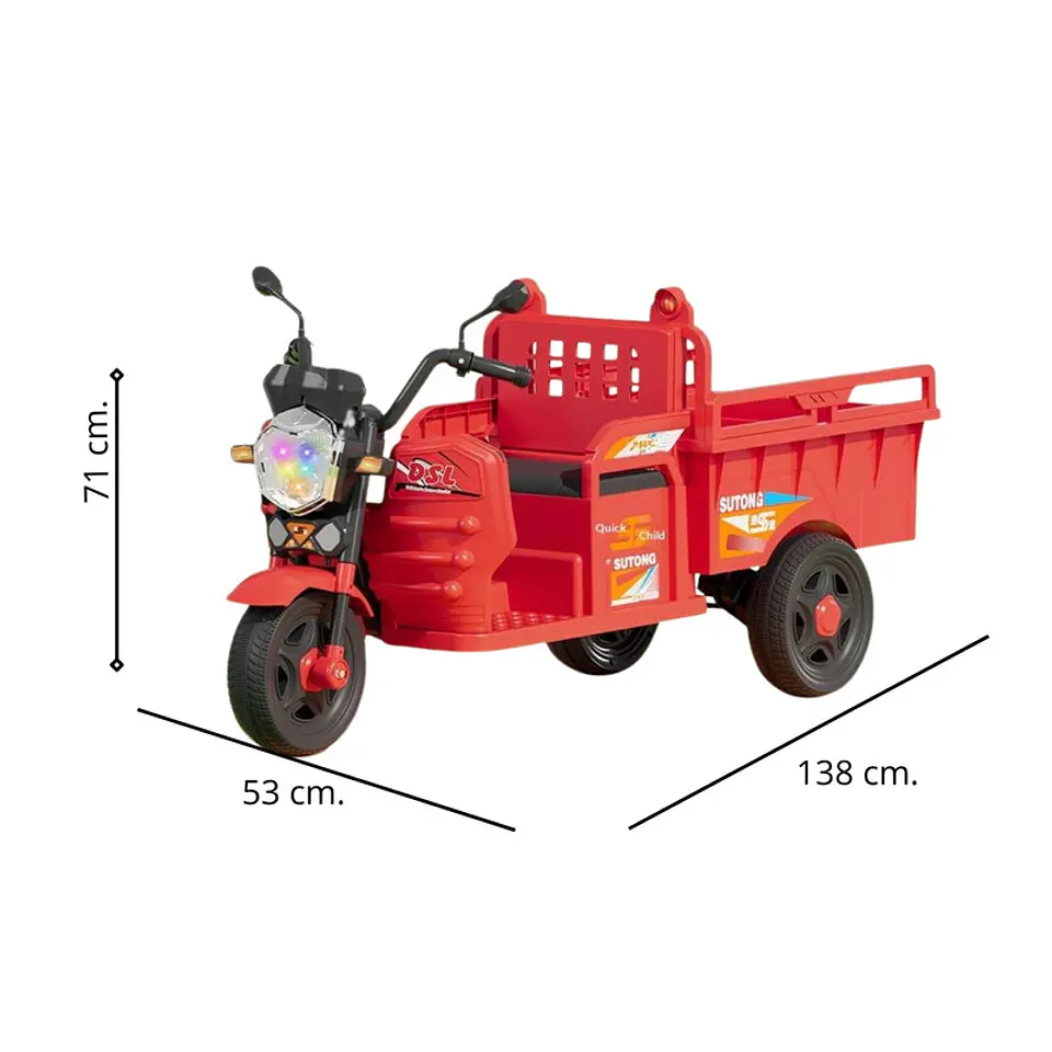 Auto Batería Motocarro Eléctrico Infantil De Carga Rojo 1