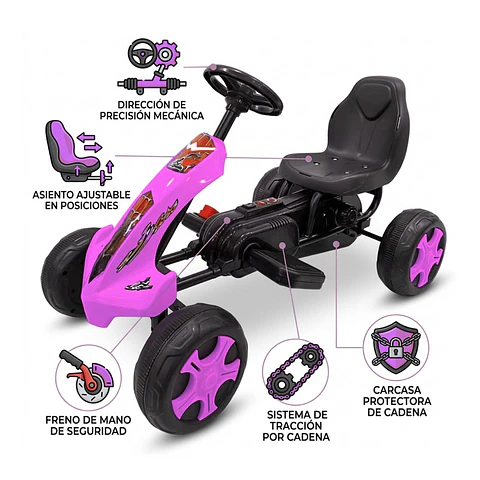Auto Batería Go Kart Eléctrico Infantil Volt Rosa 
