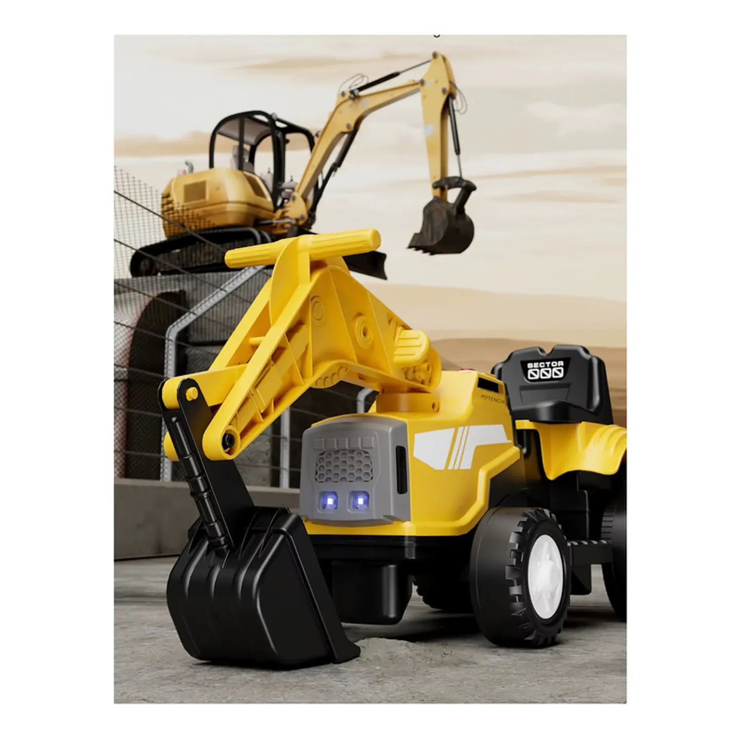 Auto Batería Excavadora Eléctrico Infantil Amarillo 5