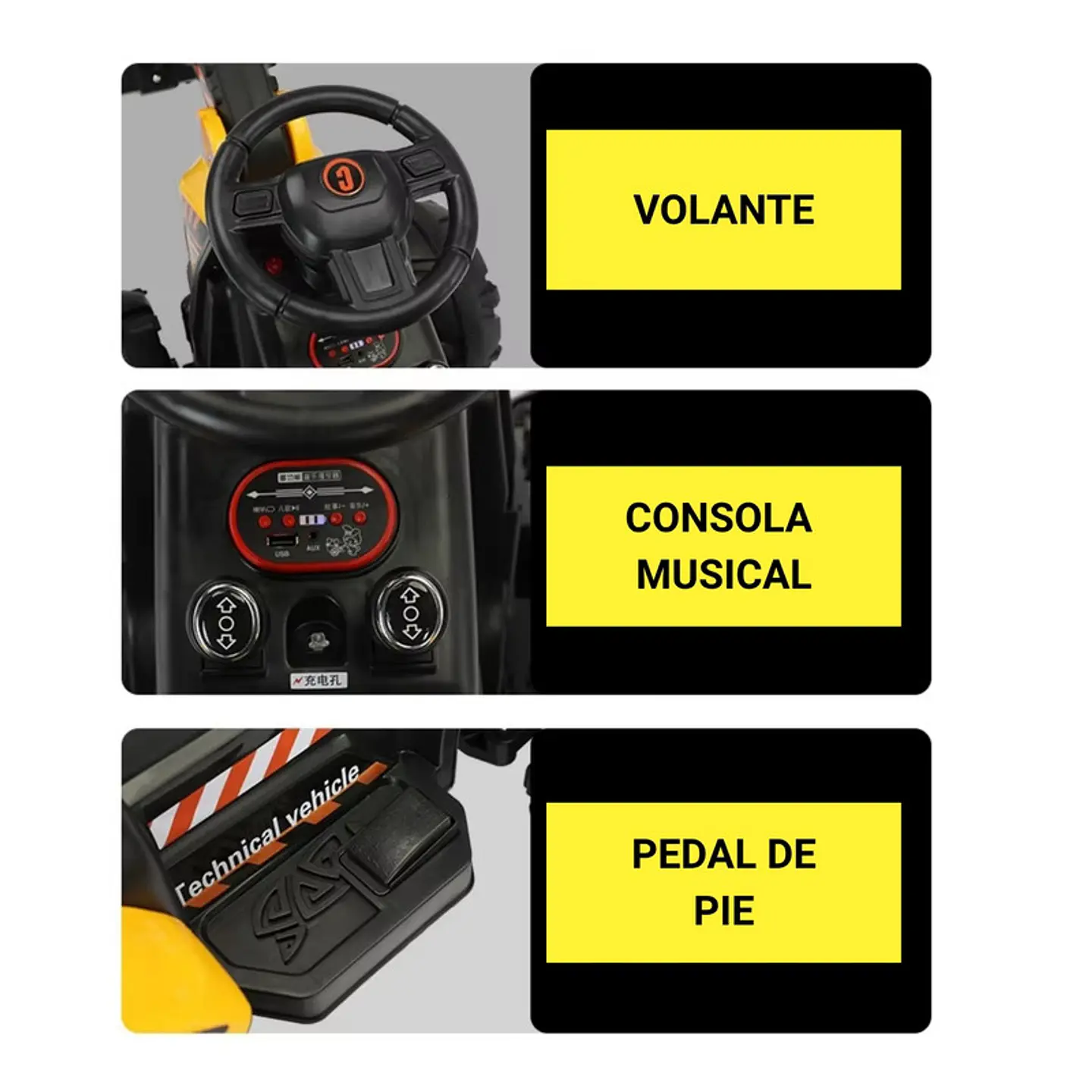 Auto Batería Retroexcavadora Eléctrica Infantil Amarilla 3