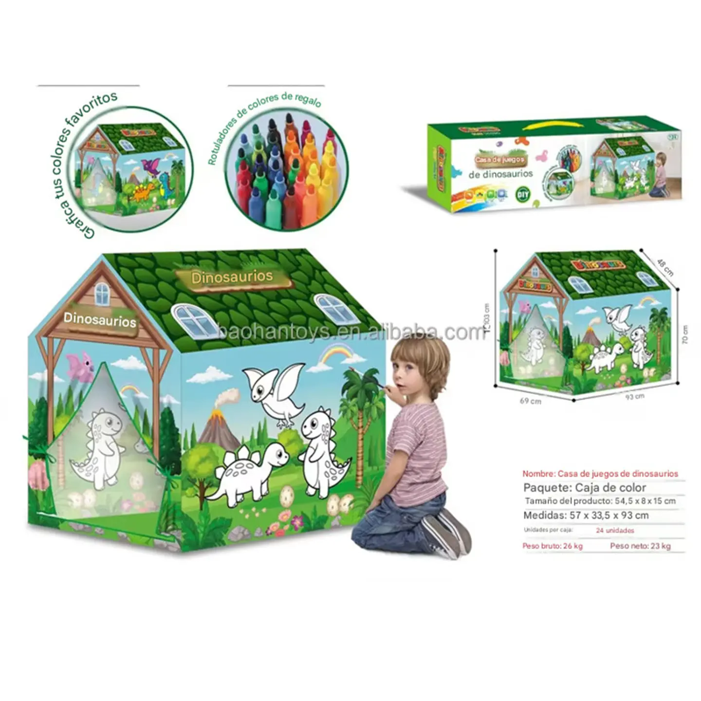 Carpa Infantil Creativa Para Pintar Casita Juegos T-REX 5