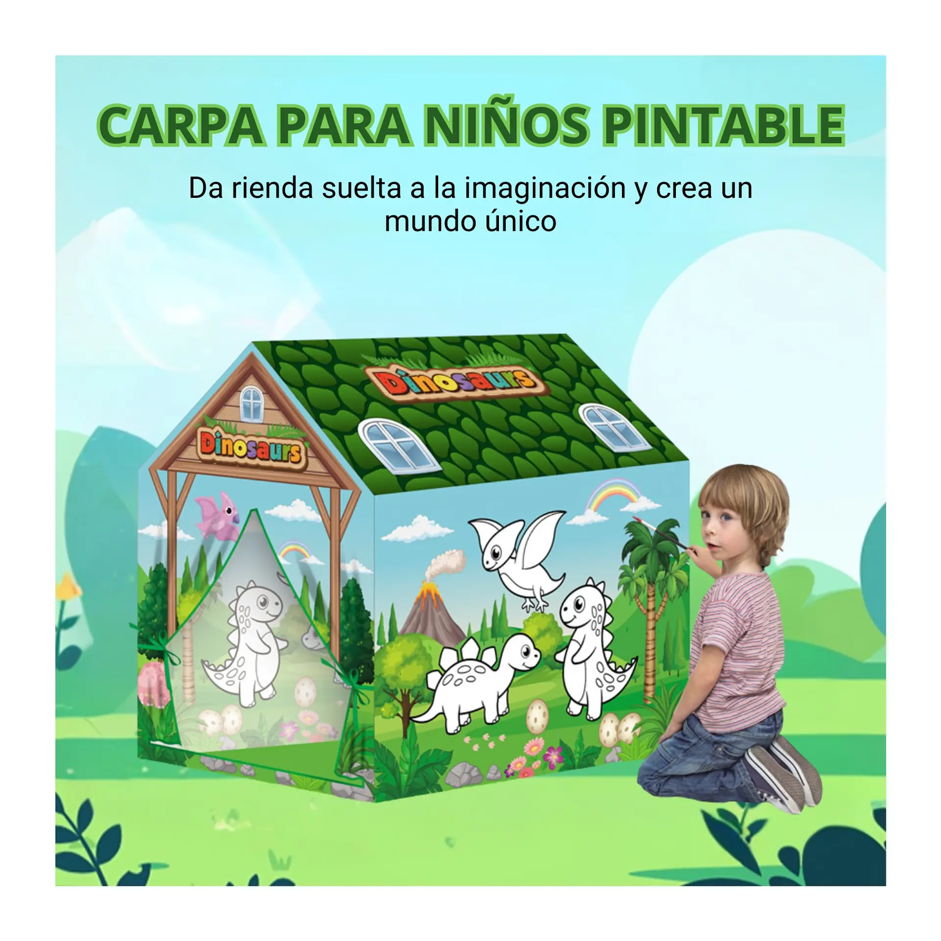 Carpa Infantil Creativa Para Pintar Casita Juegos T-REX 2