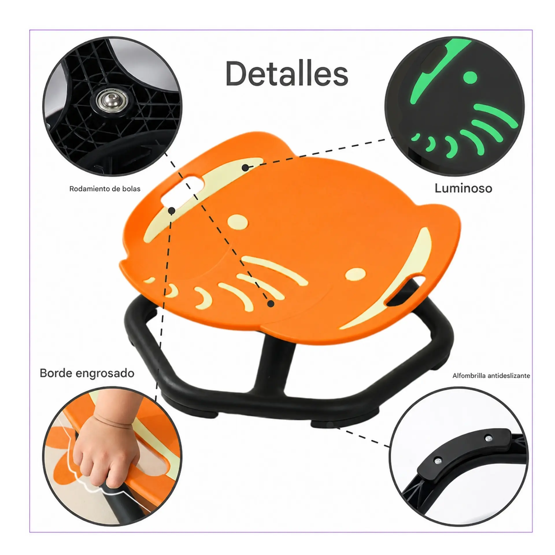 Silla Giratoria Sensorial Infantil Orbit Glow 360° Elefente 6