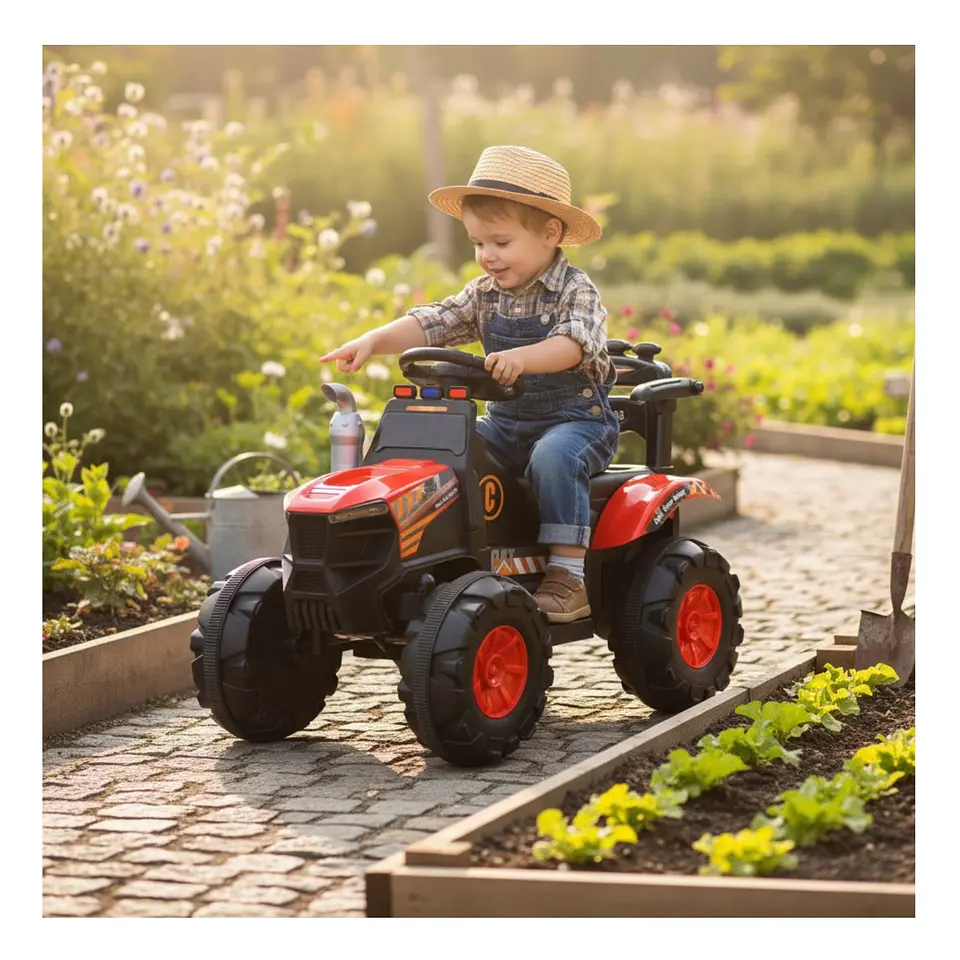 Auto Batería Tractor Eléctrico Infantil Constructor Rojo 1