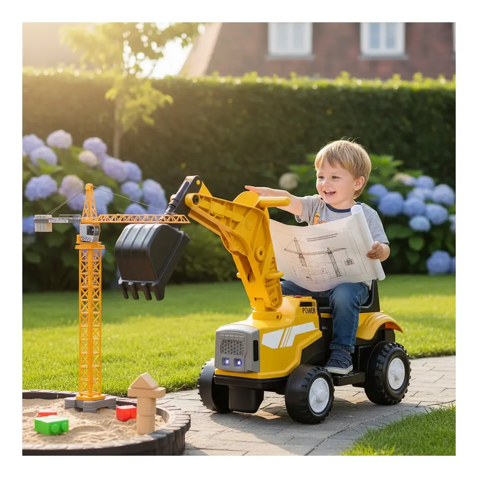 Auto Batería Excavadora Eléctrico Infantil Amarillo 1