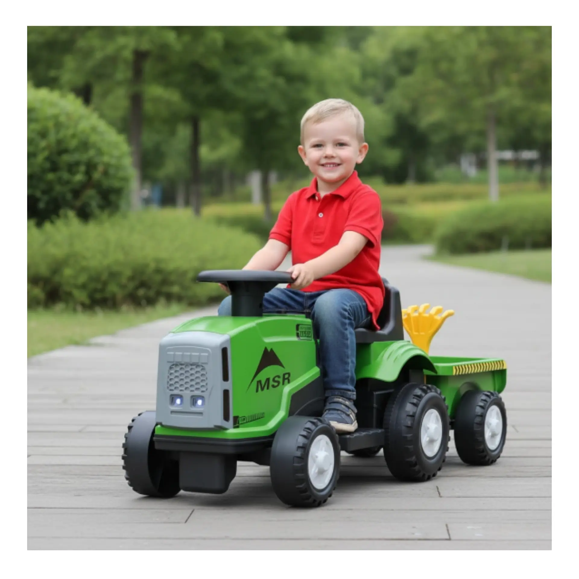 Auto Batería Tractor Granjero Eléctrico Con Carro Verde 1