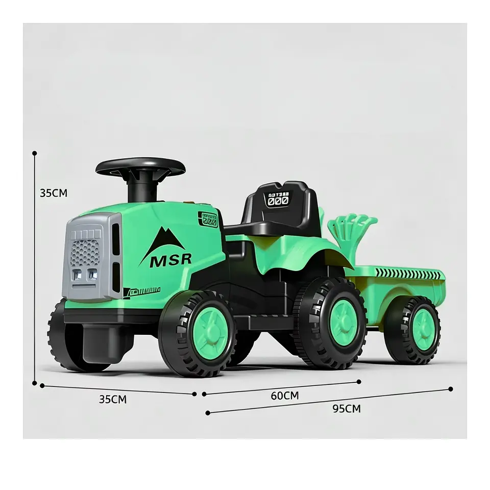 Auto Batería Tractor Granjero Eléctrico Con Carro Verde 2