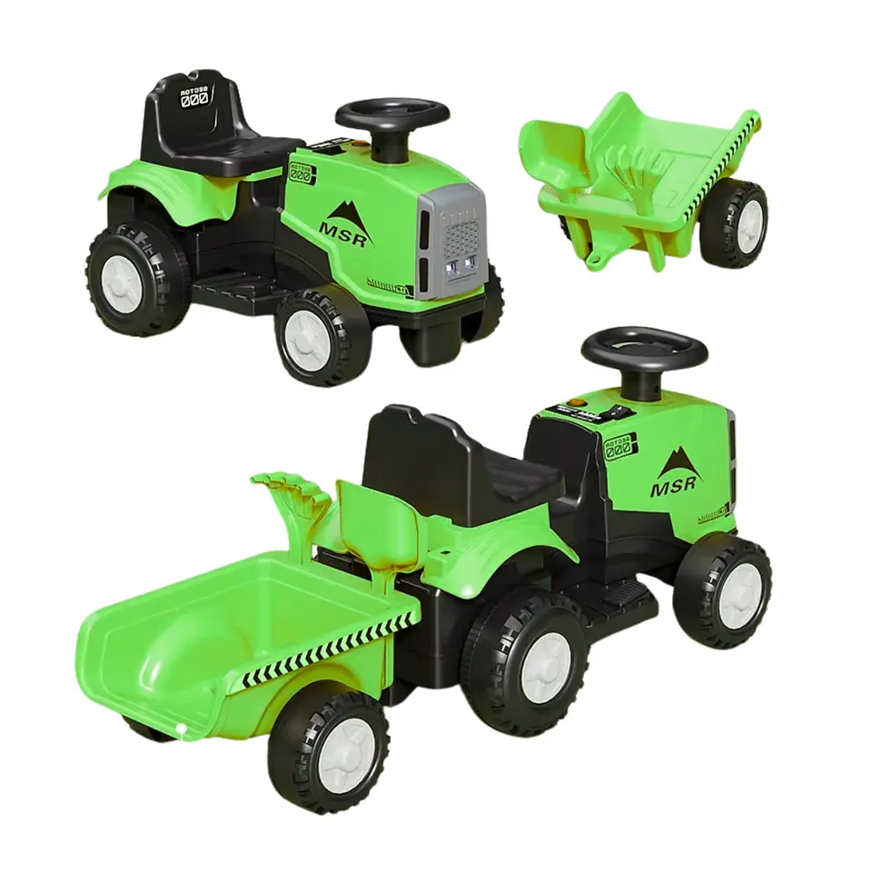 Auto Batería Tractor Granjero Eléctrico Con Carro Verde 5