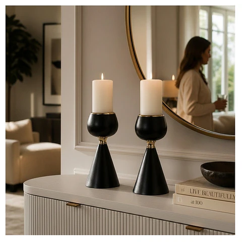 Portavela Candelabro Decorativo Negro Metal 19 Vintage