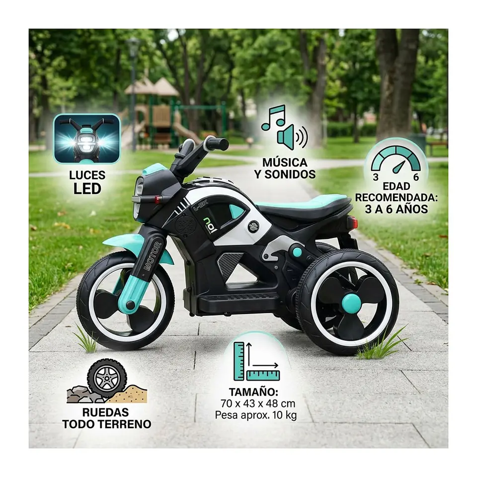 Moto Batería Eléctrico Infantil Beast Turquesa Juguete  5