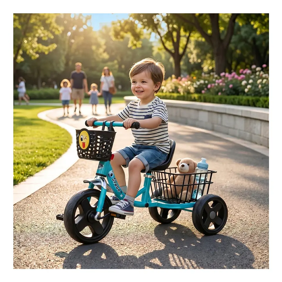 Triciclo Infantil Bici Canasto Metalico  Azul 2