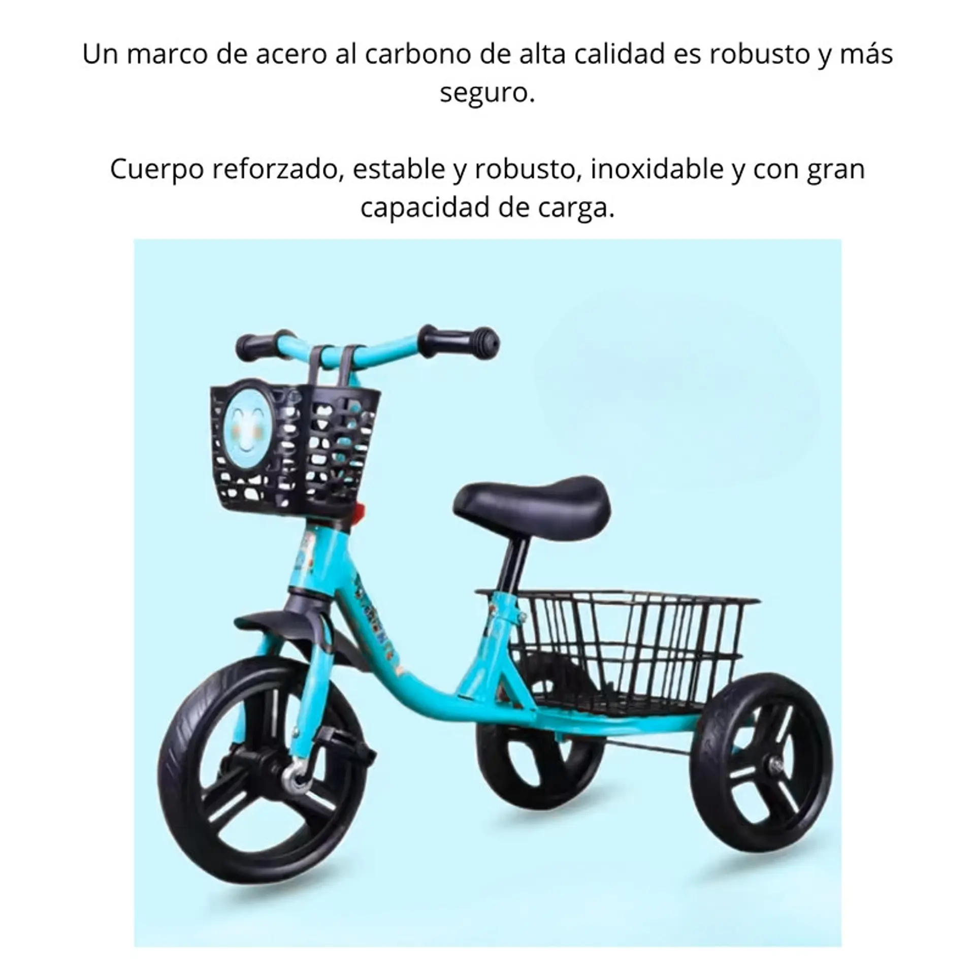 Triciclo Infantil Bici Canasto Metalico  Azul 7