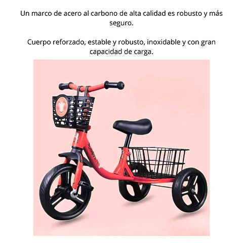 Triciclo Infantil Bici Canasto Metalico  Rojo