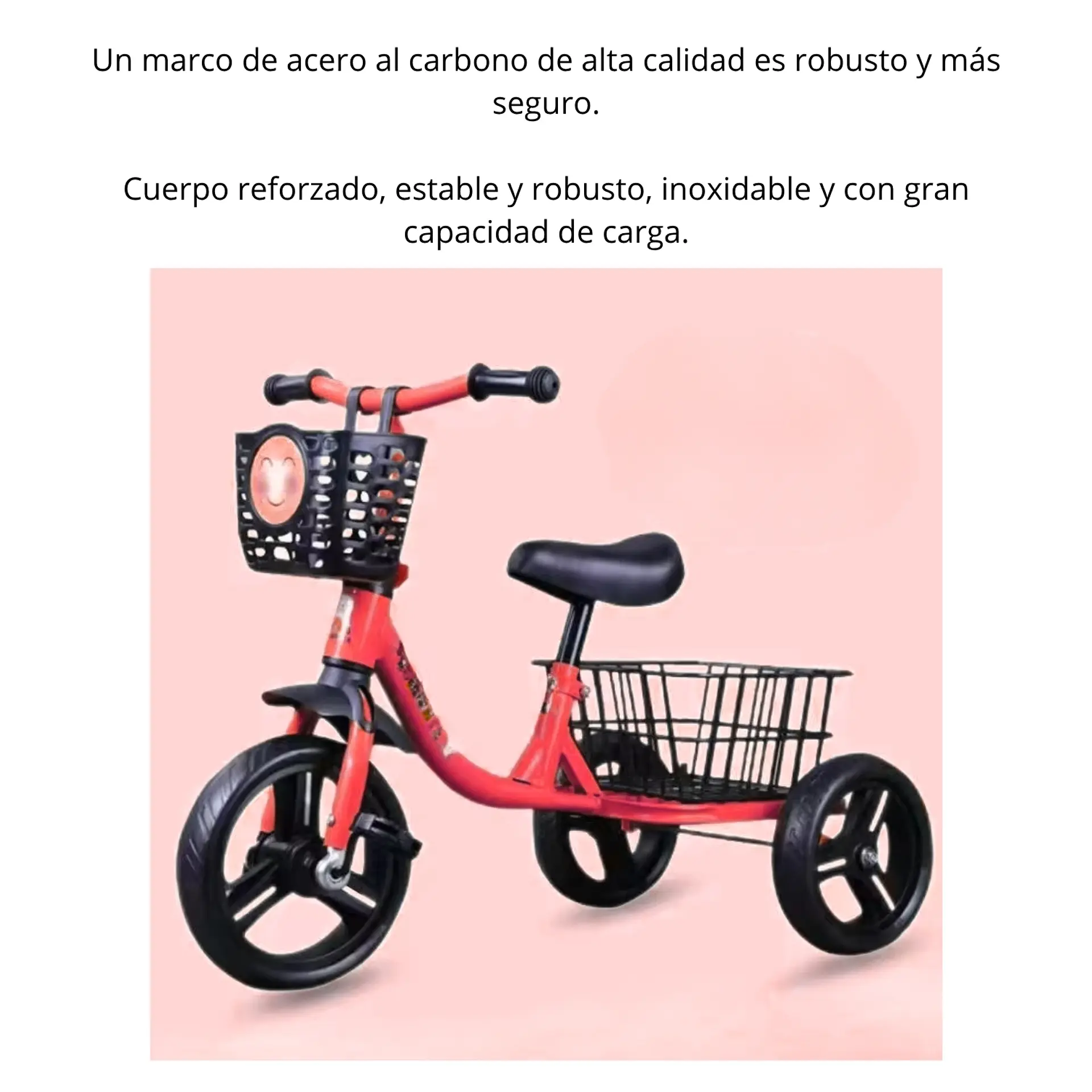Triciclo Infantil Bici Canasto Metalico  Rojo 2