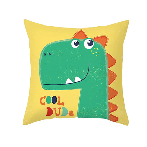 Funda Cojin 45x45 Dinosaurio Verde Amarillo Lino Poly