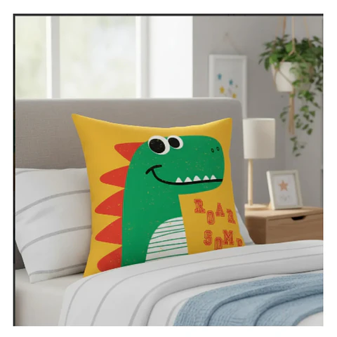 Funda Cojin 45x45 Dinosaurio Verde Lino Poly 