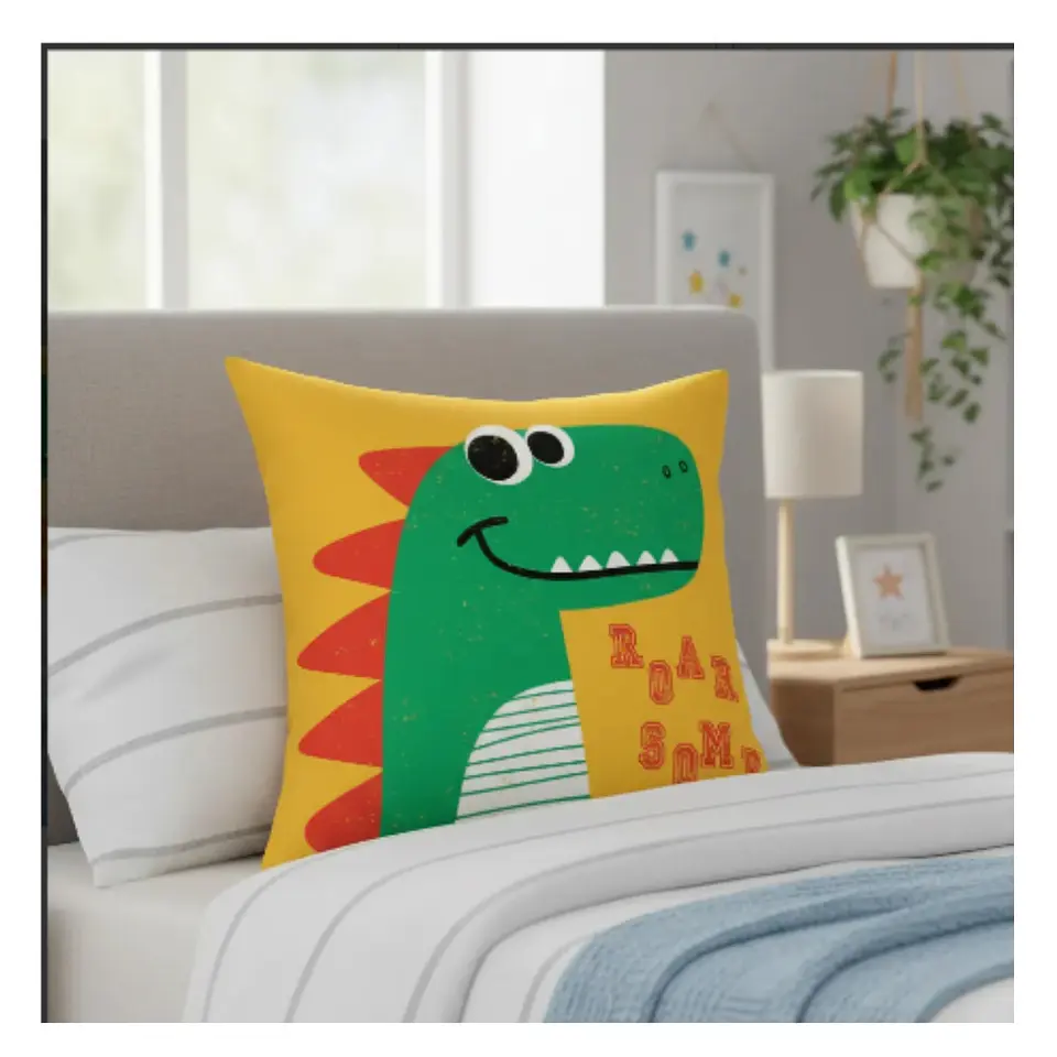 Funda Cojin 45x45 Dinosaurio Verde Lino Poly  1