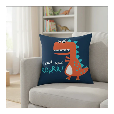 Funda Cojin Infantil 45x45 Dinosaurio Rojo Lino Poly