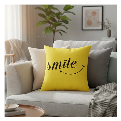 Funda Cojin 45x45 Decorativo Smile Amarillo Lino Poly
