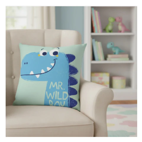 Funda Cojin 45x45 InfantilDinosaurio Azul Celeste Lino Poly