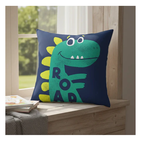 Funda Cojin 45x45 InfantilDinosaurio Turquesa Azul Lino Poly
