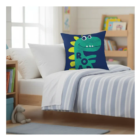 Funda Cojin 45x45 InfantilDinosaurio Turquesa Azul Lino Poly