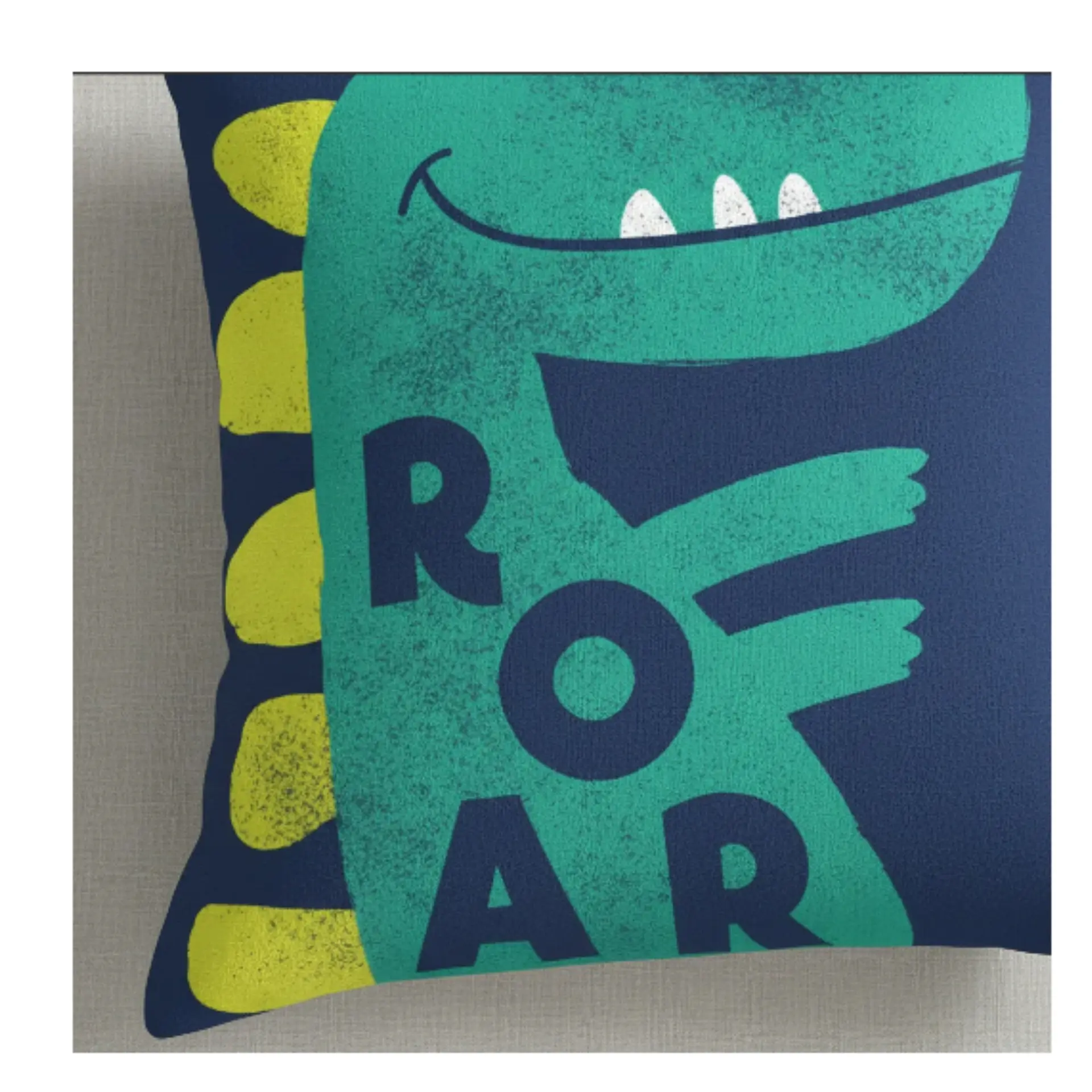 Funda Cojin 45x45 InfantilDinosaurio Turquesa Azul Lino Poly 5