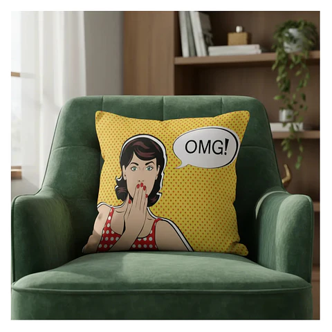 Funda Cojin 45x45 Decorativo Pop Art OMG Amarillo Lino poly