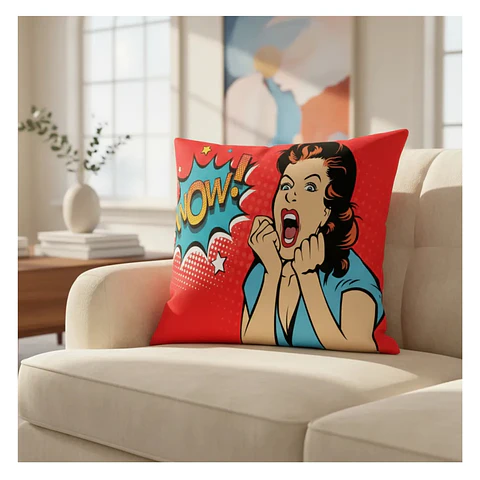 Funda Cojin 45x45 Decorativo Pop Art WOW Rojo Lino poly 