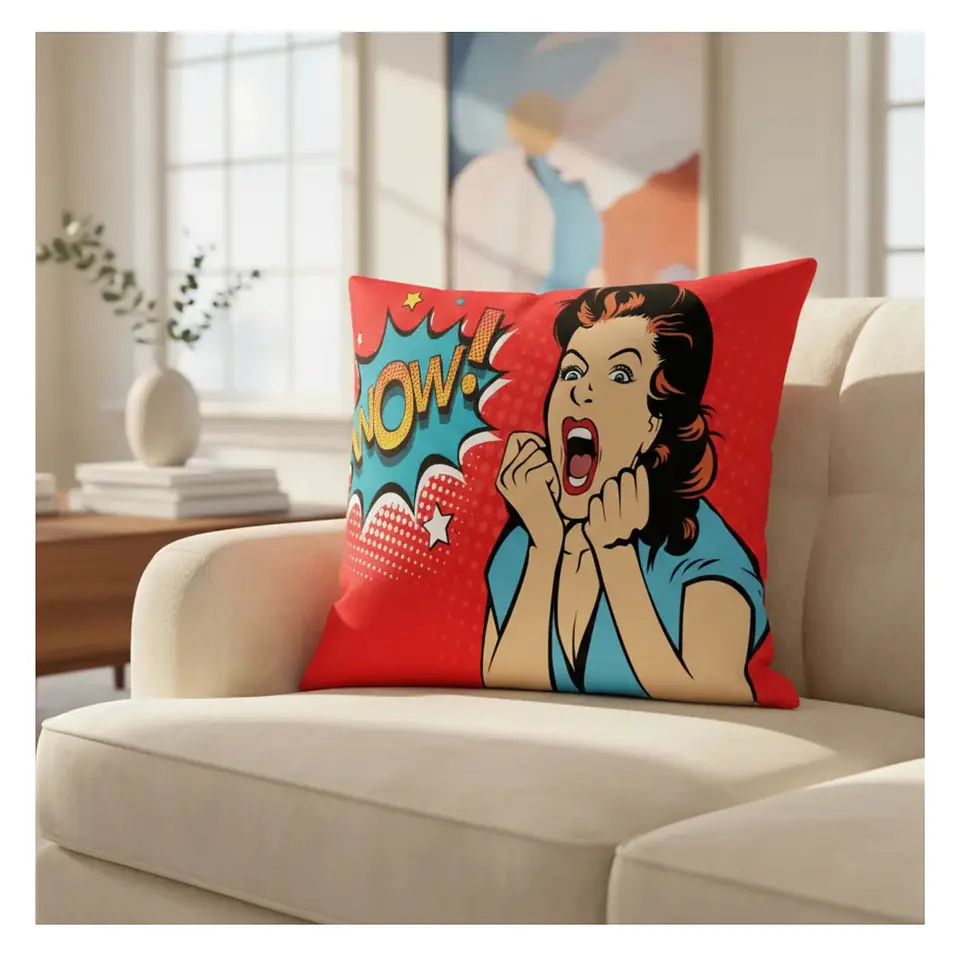 Funda Cojin 45x45 Decorativo Pop Art WOW Rojo Lino poly  1