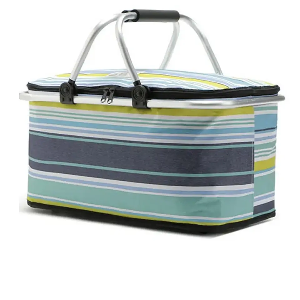 Bolso Termico Plegable Rayas Azul Cooler Canasta Picnic 1