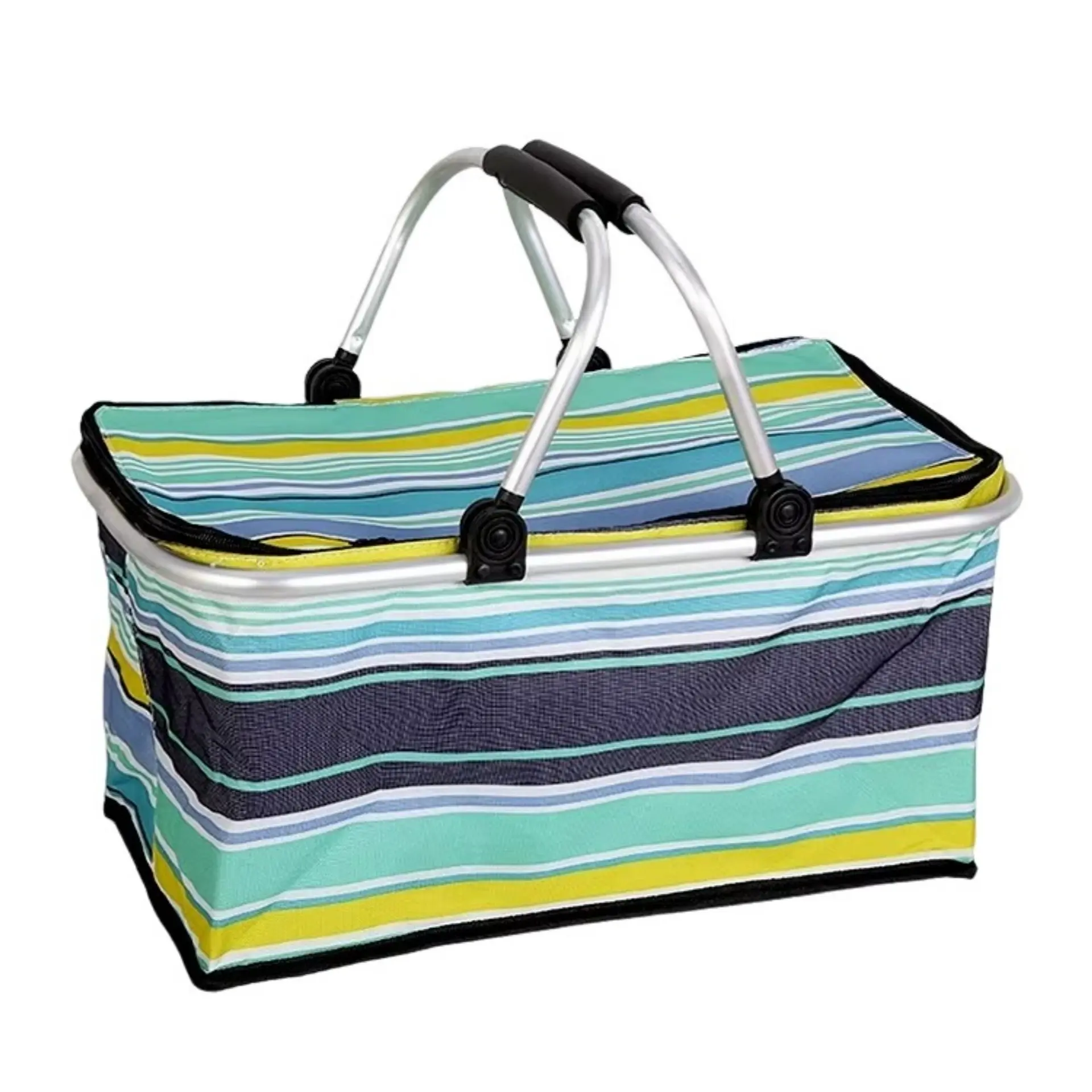 Bolso Termico Plegable Rayas Azul Cooler Canasta Picnic 3