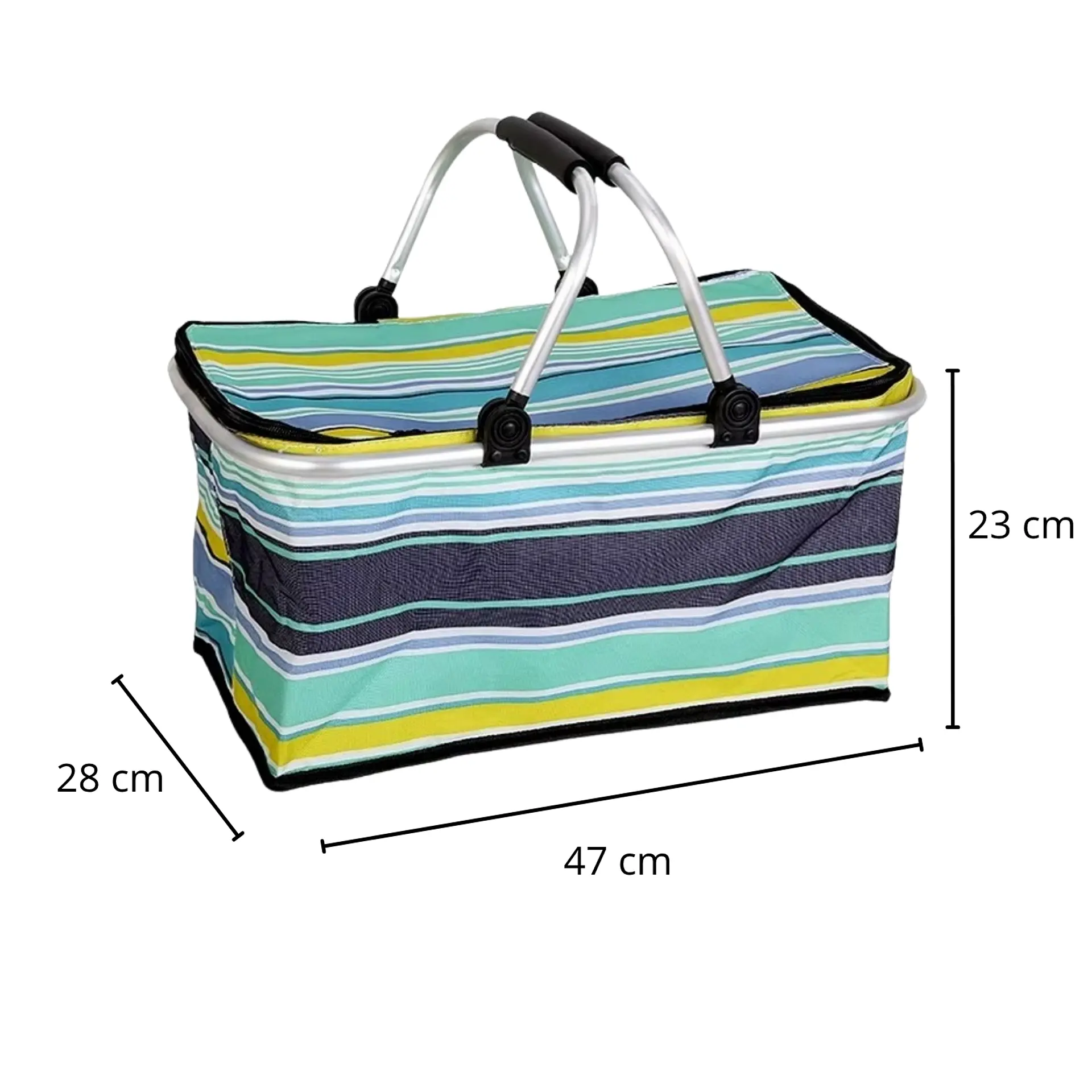 Bolso Termico Plegable Rayas Azul Cooler Canasta Picnic 4