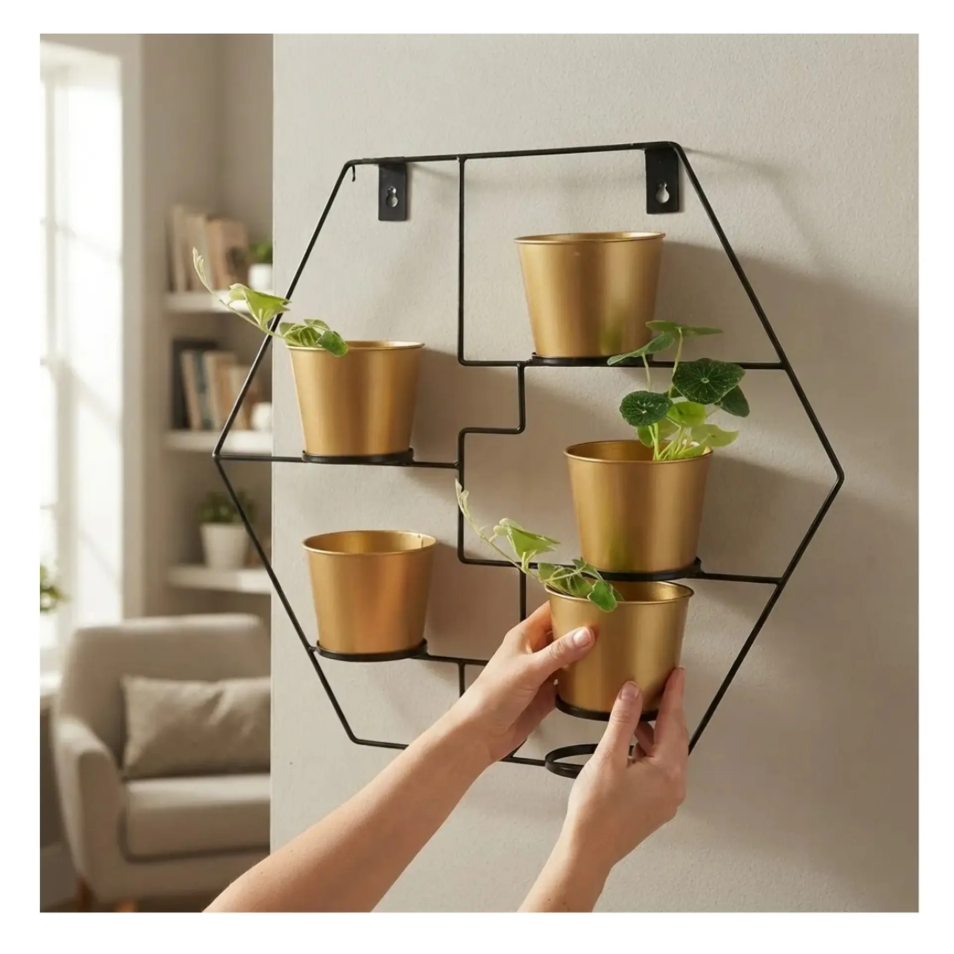 Repisa Flotante Hexagonal Porta Macetero o Vela Deco 56x49x7 3