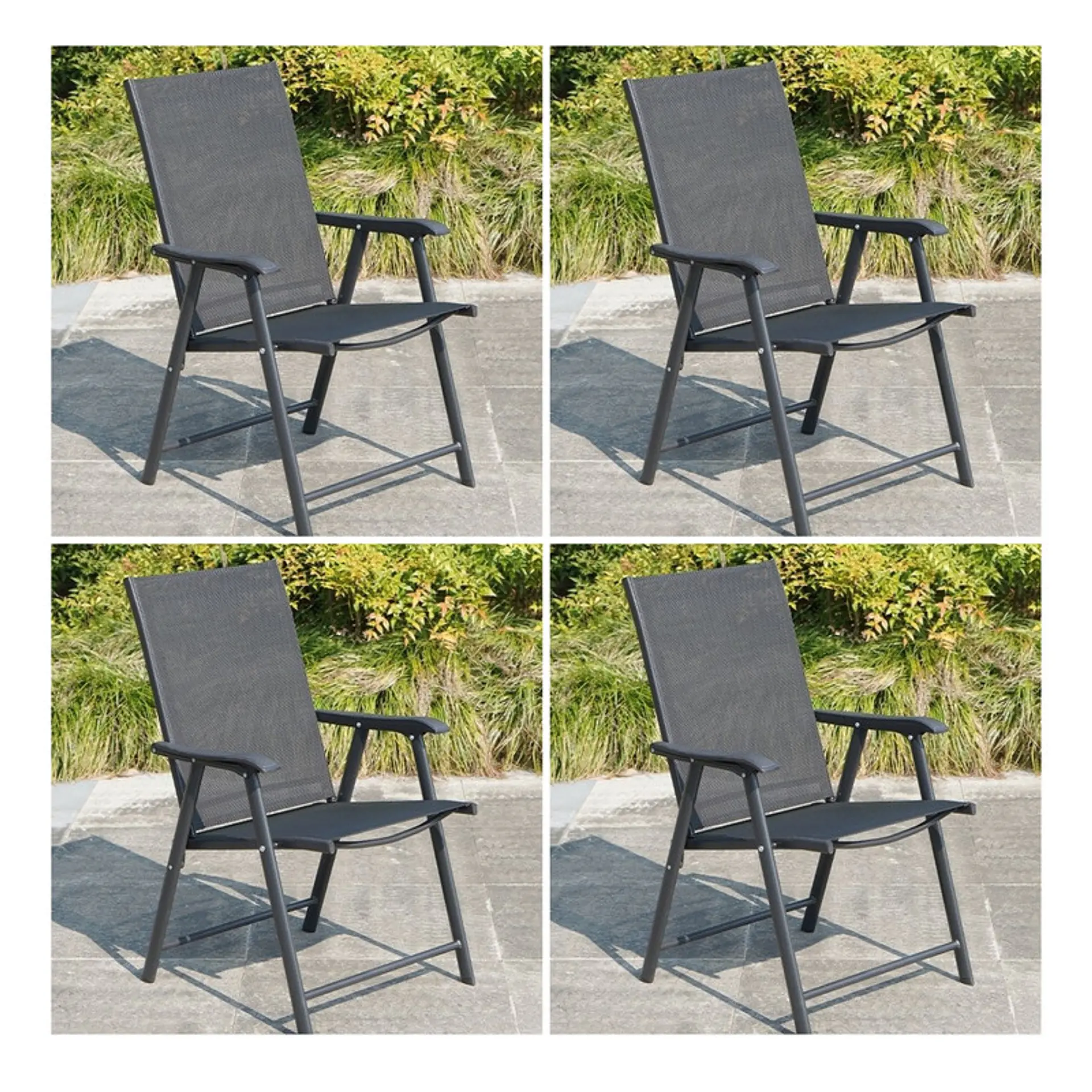 Set 4 Sillas Plegables Terraza Apoyabrazos  Jardin Exterior 1