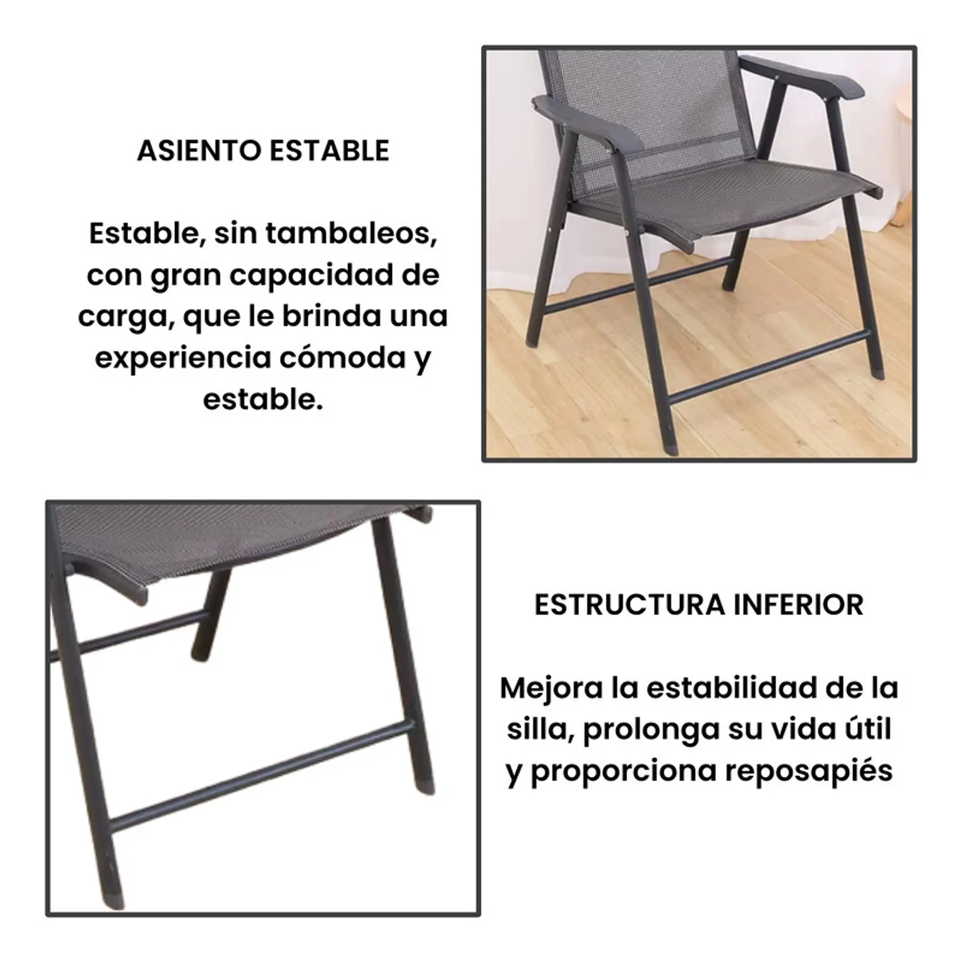 Set 4 Sillas Plegables Terraza Apoyabrazos  Jardin Exterior 4