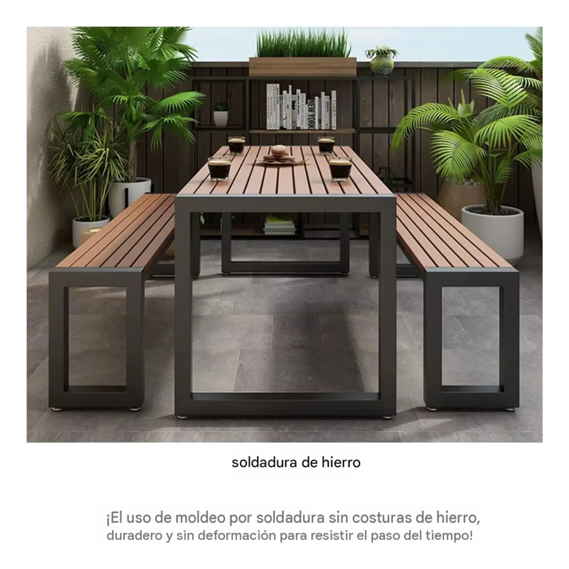 Juego Terraza Comedor Mesa + 2 Bancas 4