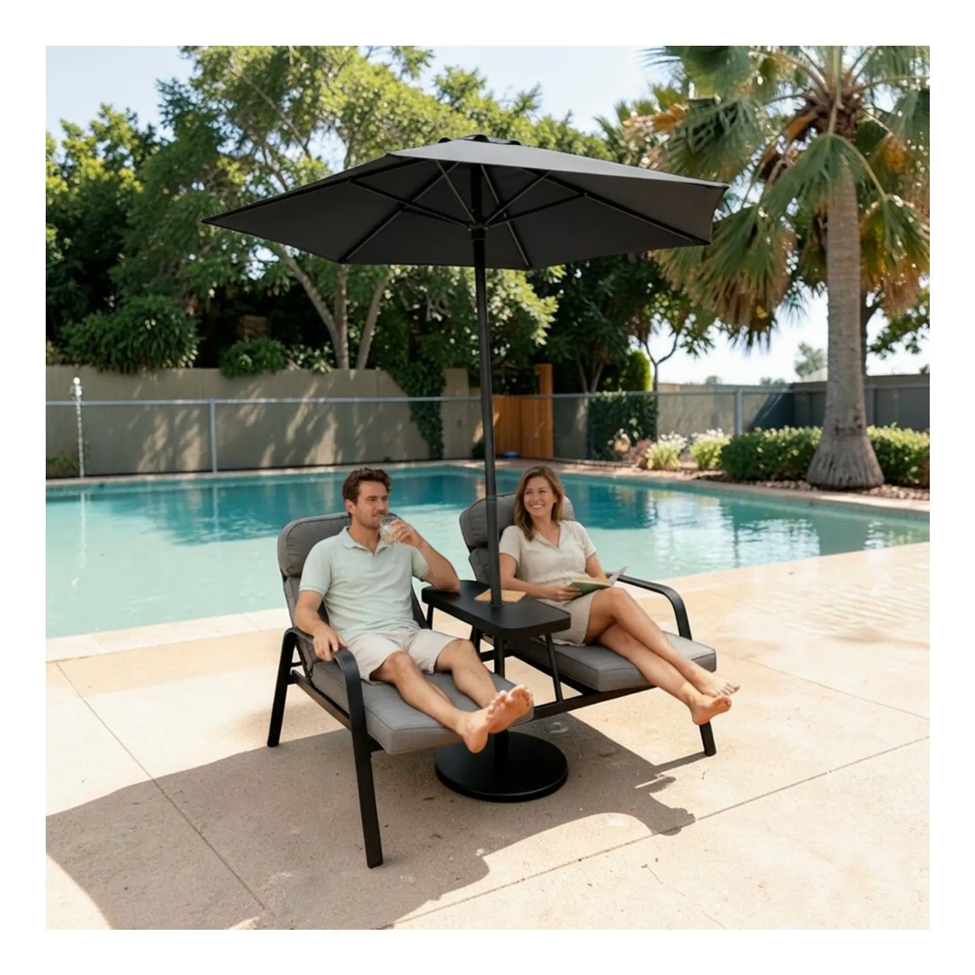 Juego Terraza 2 Sillas Mesa + Quitasol Sillones Exterior 3
