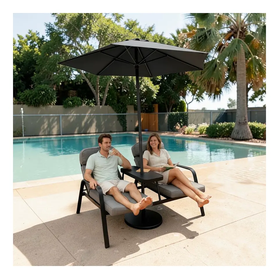 Juego Terraza 2 Sillas Mesa + Quitasol Sillones Exterior 3