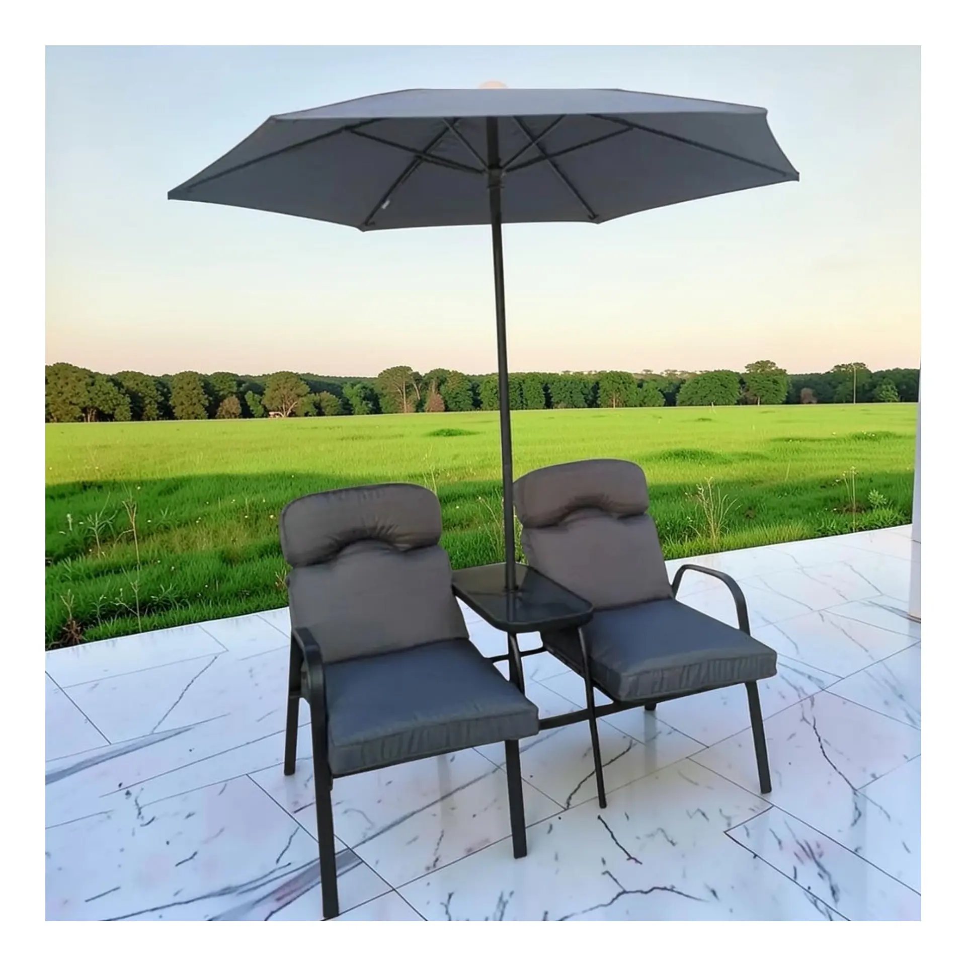 Juego Terraza 2 Sillas Mesa + Quitasol Sillones Exterior 1