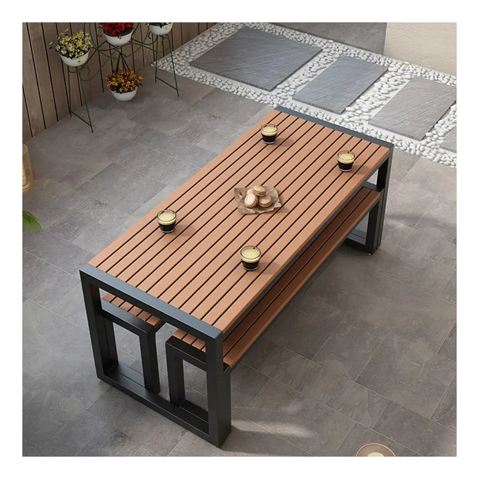 Juego Terraza Comedor Mesa + 2 Bancas 5