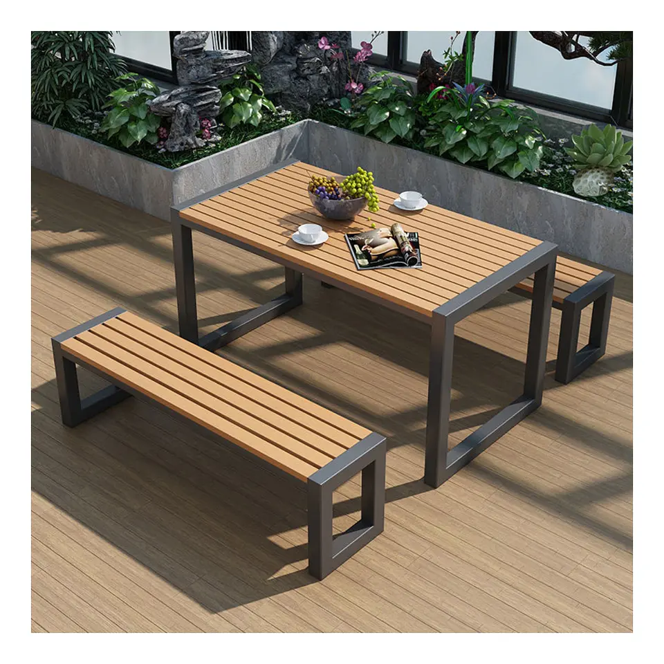 Juego Terraza Comedor Mesa + 2 Bancas 7