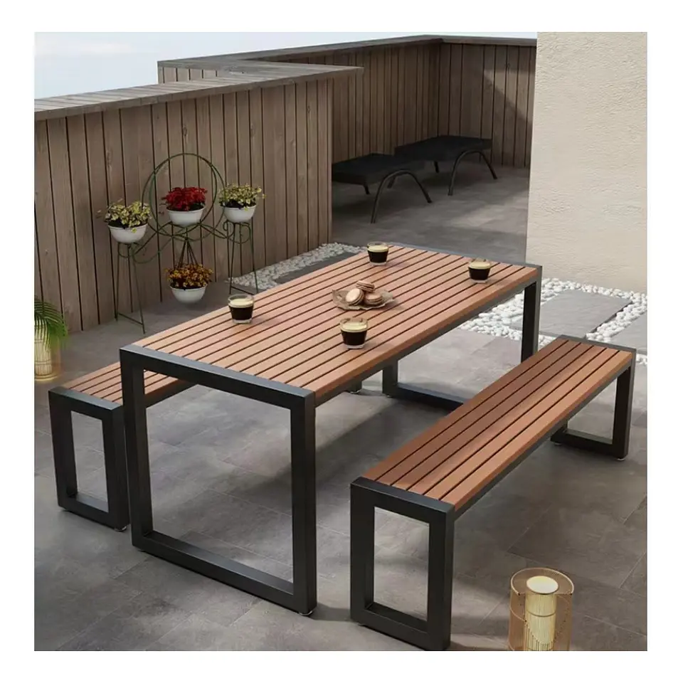 Juego Terraza Comedor Mesa + 2 Bancas 1