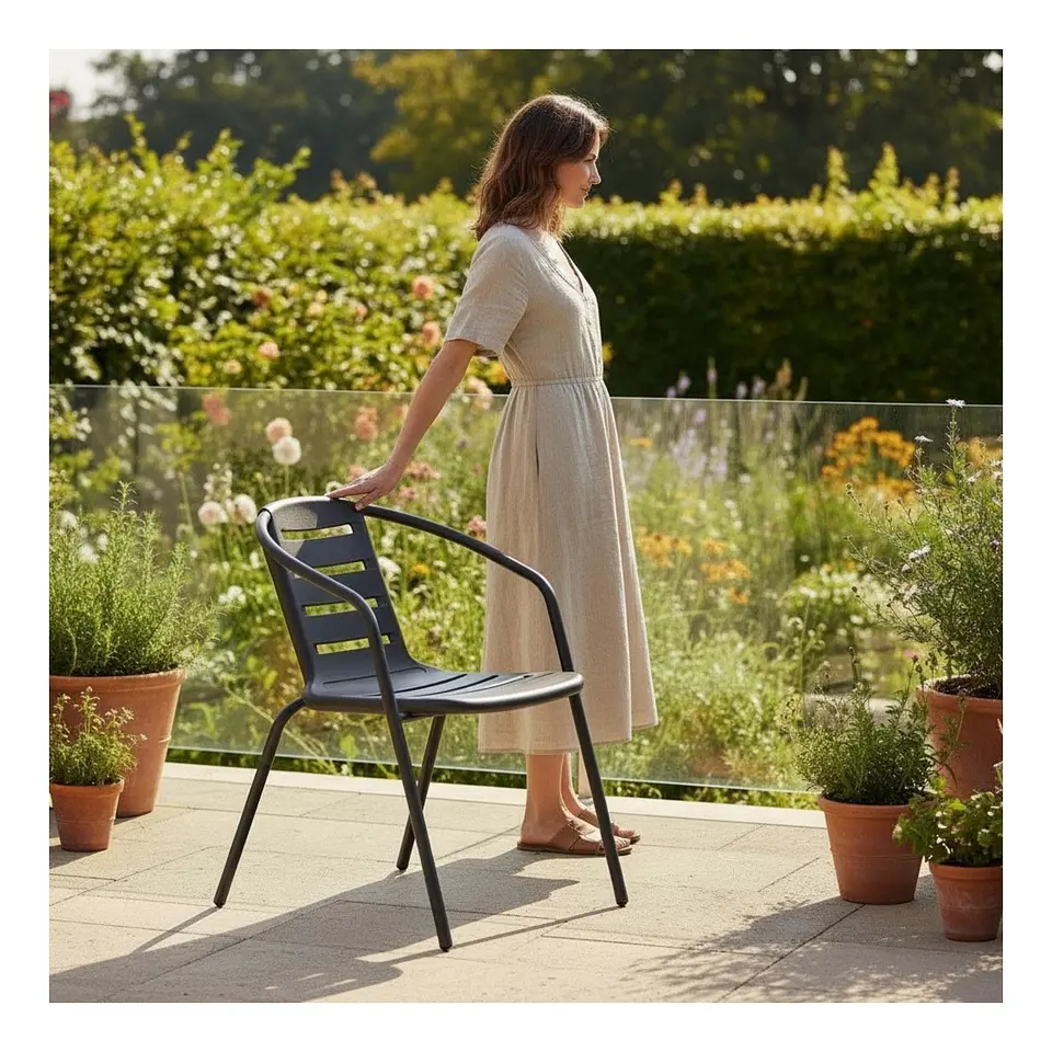 Set 2 Sillas Terraza Con Brazos Jardin Exterior Patio Cafe 4